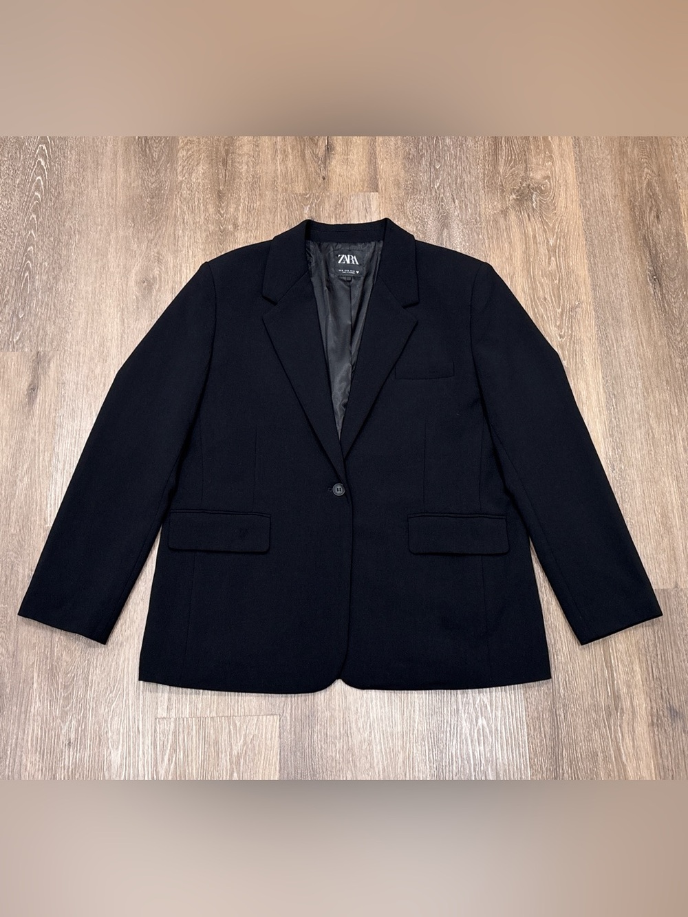 ZARA Black Oversized Blazer Single Button Tailored Jacket XL - Picture 2 of 11